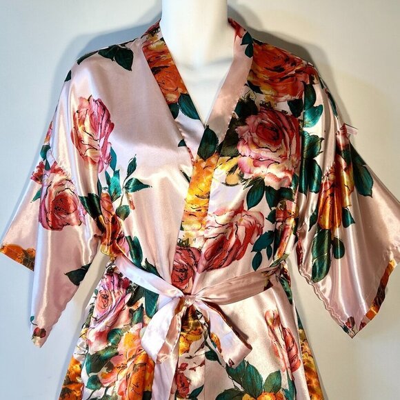 Kimono Robe OSFM Pink floral silky Gift Sexy Essential Lingerie Feminine Romanti - Picture 2 of 5